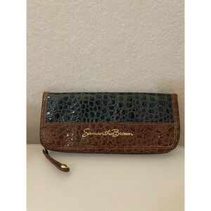 Samantha Brown Travel Wallet Faux Croc Embossed Passport Organizer Green Brown